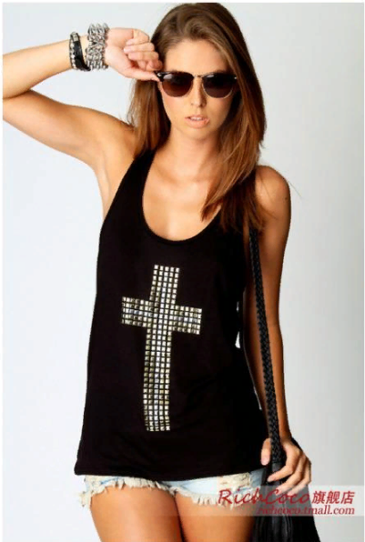 T-shirt da donna con croce e percorsi