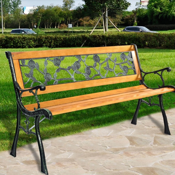 Patio bench with cast-iron frame