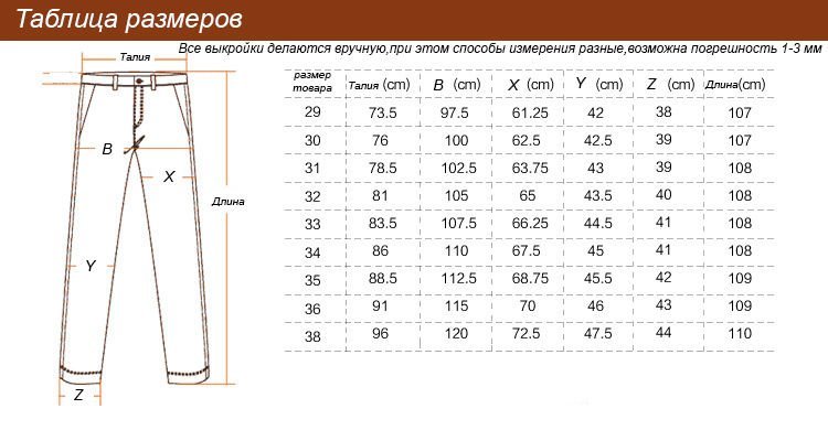 Подробная размерная таблица мужских штанов на алиэкспресс
