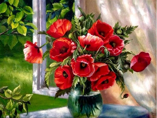 Red flowers in a vase