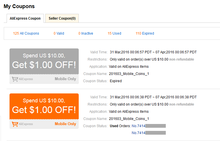 Coupons from Aliexpress