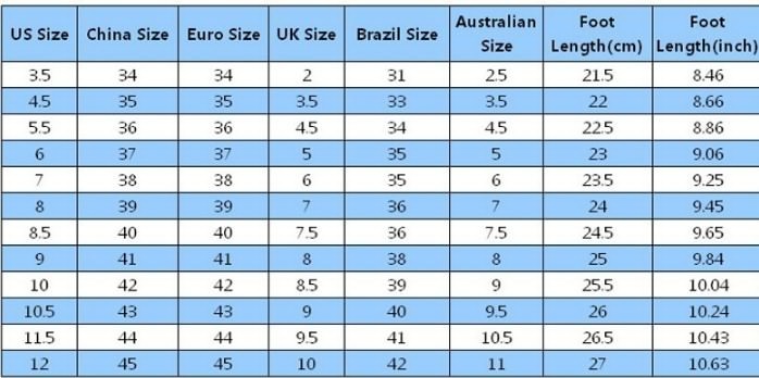 Sizes of shoes for dancing on Aliexpress